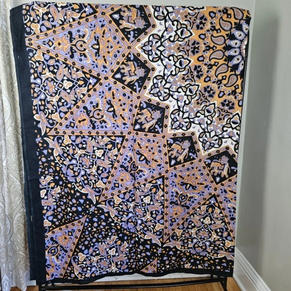 Batik‎ Dyed Elephant Mandala Print Tapestry Black Tan Purple Ivory Boho Hippie